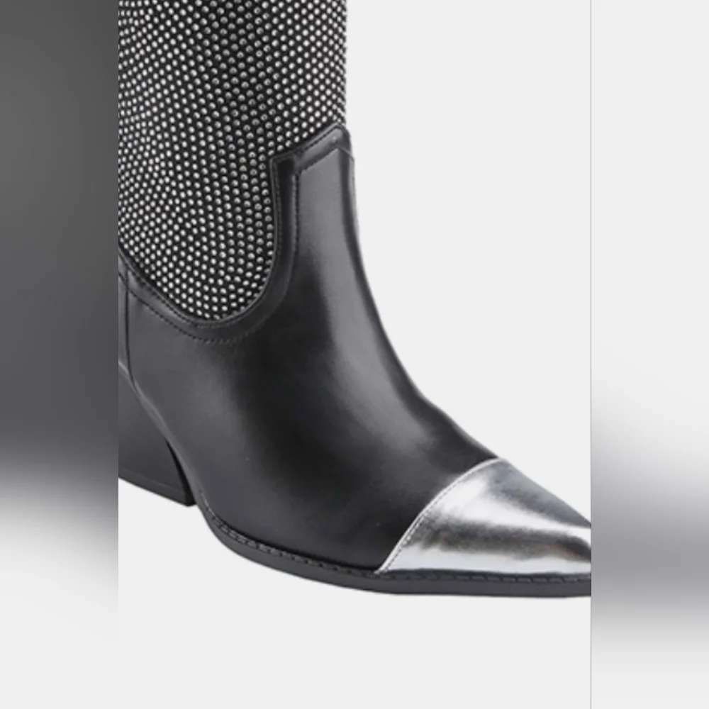 Weeboo Chunky Heel Rhinestone Western Cowboy Boots - Picture 2 of 4